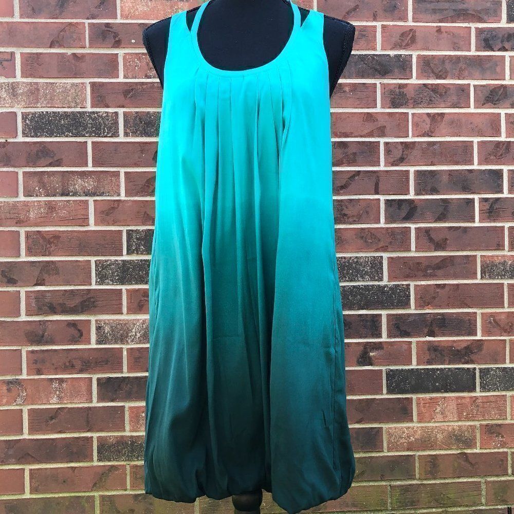 Express Silk Dress Ombre Green Bubble Hem Sleeveless Cocktail Party, Size S